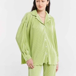 Pleated Lapel Shirt & Pants Set