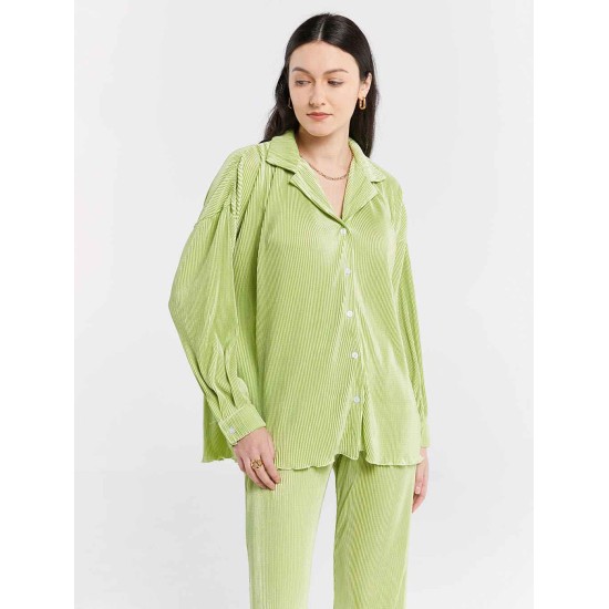 Pleated Lapel Shirt & Pants Set Pleated Lapel Shirt & Pants Set