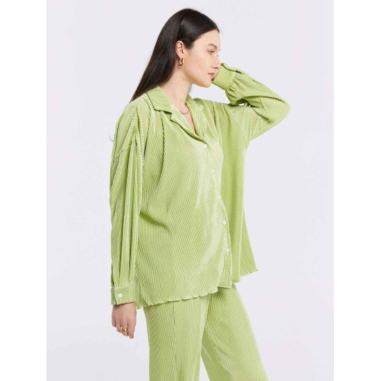 Pleated Lapel Shirt & Pants Set Pleated Lapel Shirt & Pants Set