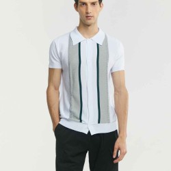 Button-Up Stripe Polo Shirt