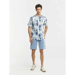 Tie-dye Stand Collar Linen Shirt