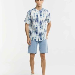 Tie-dye Stand Collar Linen Shirt