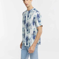 Tie-dye Stand Collar Linen Shirt