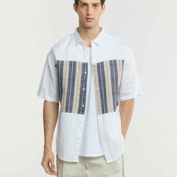 Patchwork Button-up Linen Shirt