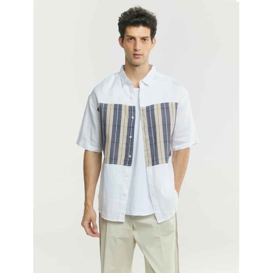 Patchwork Button-up Linen Shirt Patchwork Button-up Linen Shirt
