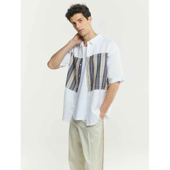 Patchwork Button-up Linen Shirt Patchwork Button-up Linen Shirt