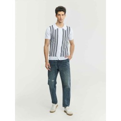 Striped Flocking Polo Shirt