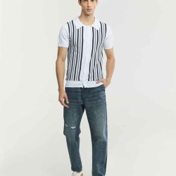 Striped Flocking Polo Shirt