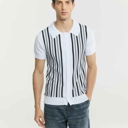 Striped Flocking Polo Shirt
