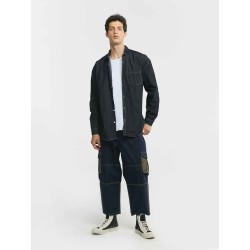 Cropped Denim Cargo Pants