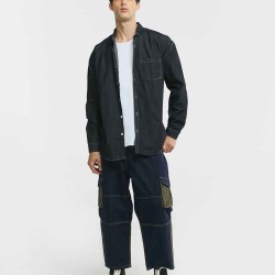 Cropped Denim Cargo Pants