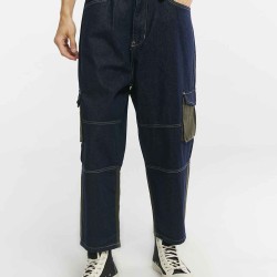 Cropped Denim Cargo Pants