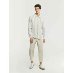 Two-Tone Striped Linen Shirt