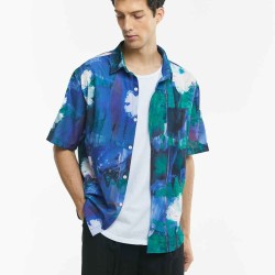 Vintage Printed Short-Sleeve Cotton Shirt