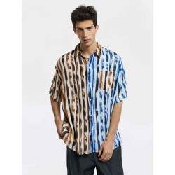 Color Contrast Striped Short-Sleeve Shirt