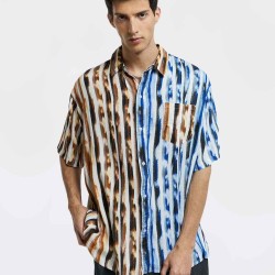 Color Contrast Striped Short-Sleeve Shirt