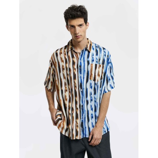 Color Contrast Striped Short-Sleeve Shirt Color Contrast Striped Short-Sleeve Shirt