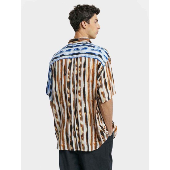 Color Contrast Striped Short-Sleeve Shirt Color Contrast Striped Short-Sleeve Shirt