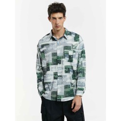 Colorblock Printed Long-Sleeve Shirt