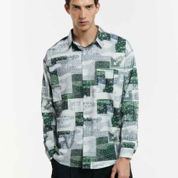 Colorblock Printed Long-Sleeve Shirt