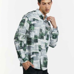 Colorblock Printed Long-Sleeve Shirt