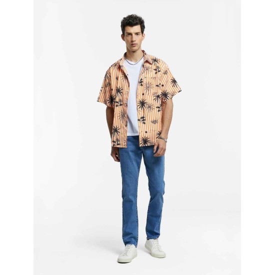 Coconut Tree Print Striped Shirt Coconut Tree Print Striped Shirt