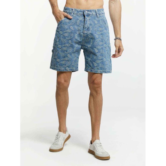 Cashew Flower Print Denim Shorts Cashew Flower Print Denim Shorts