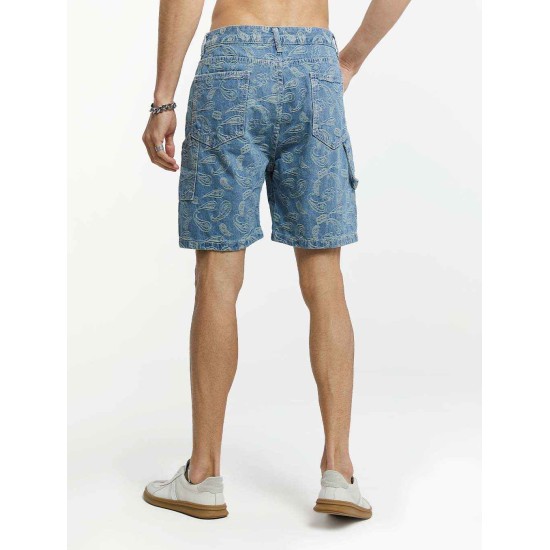 Cashew Flower Print Denim Shorts Cashew Flower Print Denim Shorts