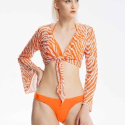 Striped Knot Front Three Piece Swimsuit