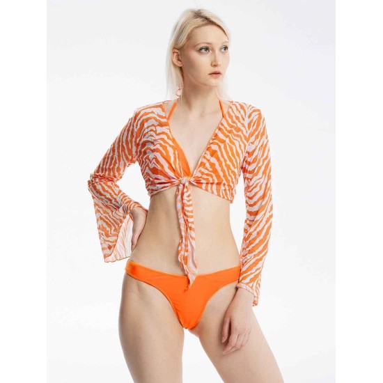 Striped Knot Front Three Piece Swimsuit Striped Knot Front Three Piece Swimsuit