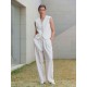 Button Front Linen Blend Vest & Pants Set Button Front Linen Blend Vest & Pants Set