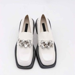 Rhinestone thick heeled single shoes