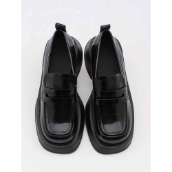 Loafers with thick heel small leather shoes