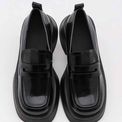 Loafers with thick heel small leather shoes