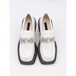 Black rhinestone small leather shoes
