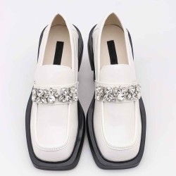 Black rhinestone small leather shoes