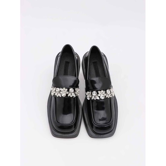 Black rhinestone small leather shoes Black rhinestone small leather shoes