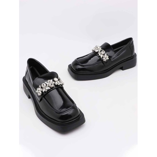 Black rhinestone small leather shoes Black rhinestone small leather shoes