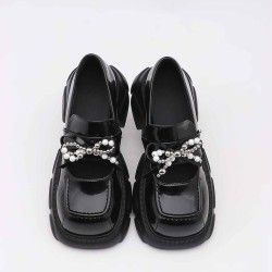 Black bow uniform shoes