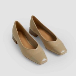 Patent Leather Stitching Thick Heel Single Shoes