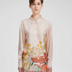 Floral Print Silk Gathered-waist Shirt