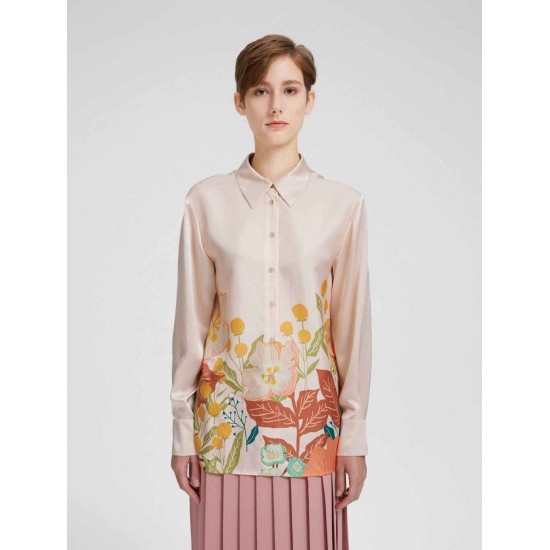Floral Print Silk Gathered-waist Shirt Floral Print Silk Gathered-waist Shirt