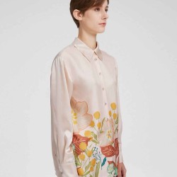 Floral Print Silk Gathered-waist Shirt