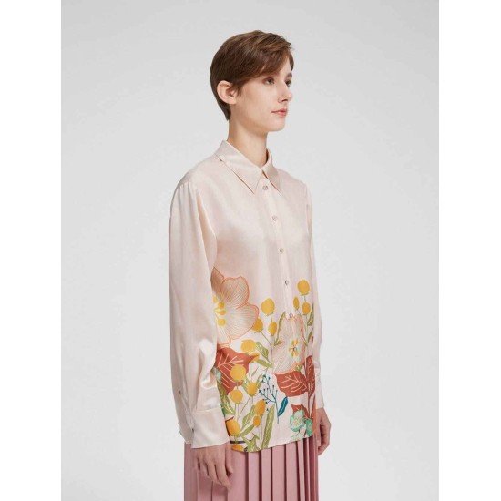 Floral Print Silk Gathered-waist Shirt Floral Print Silk Gathered-waist Shirt