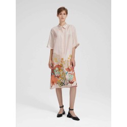Floral Print Silk Short Sleeve Shirt Dress