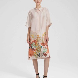 Floral Print Silk Short Sleeve Shirt Dress