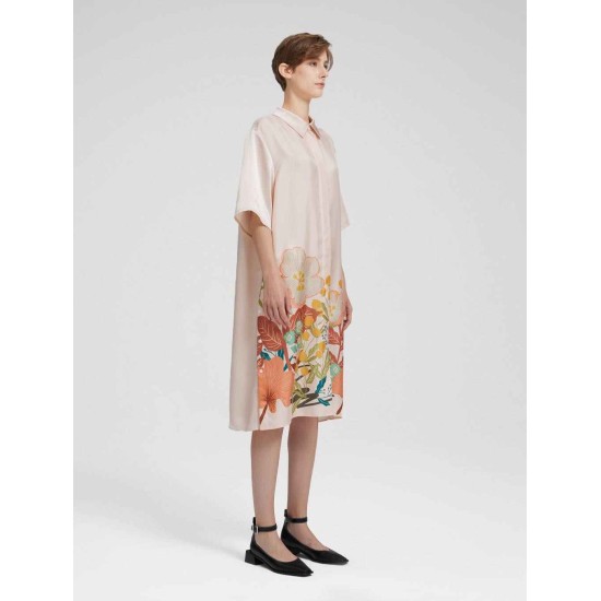 Floral Print Silk Short Sleeve Shirt Dress Floral Print Silk Short Sleeve Shirt Dress