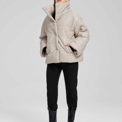 Faux-Leather Puffer Jacket