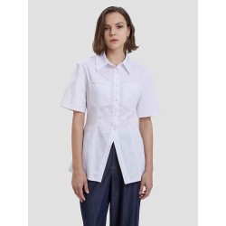 Short Sleeves Gathered-waist Shirt