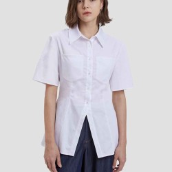 Short Sleeves Gathered-waist Shirt